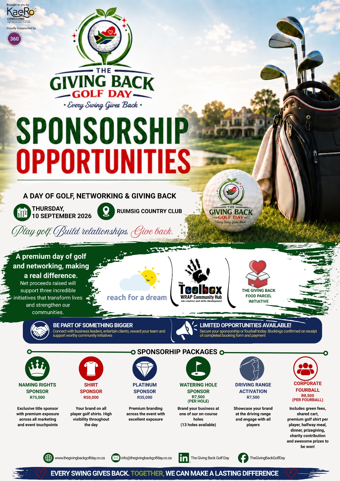 The Giving Back Golf Day sponsorship opportunities flyer